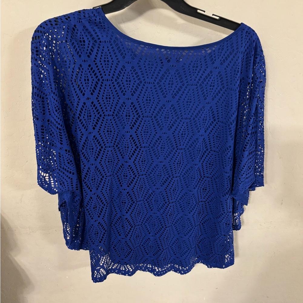 Allison Daley Royal Blue Crochet Overlay Blouse